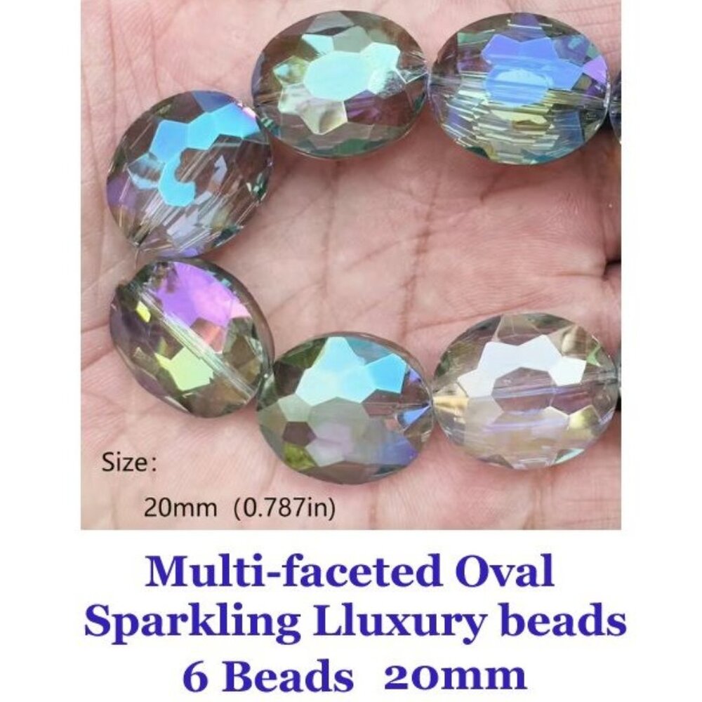 Multi-faceted Oval  Sparkling Luxury beads  20mm  6 Beads